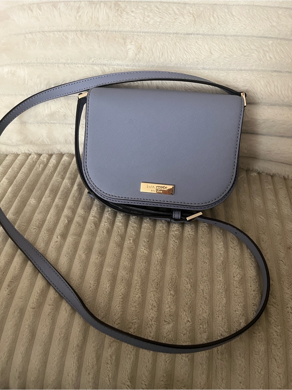Kate Spade Dusty Blue Leather Crossbody Saddle Bag